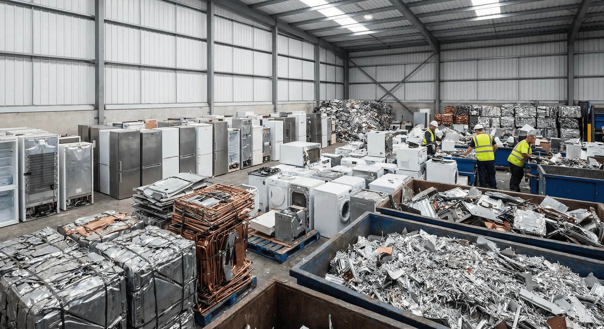 Eletrodomésticos de grande porte como geladeiras e fogões separados para reciclagem