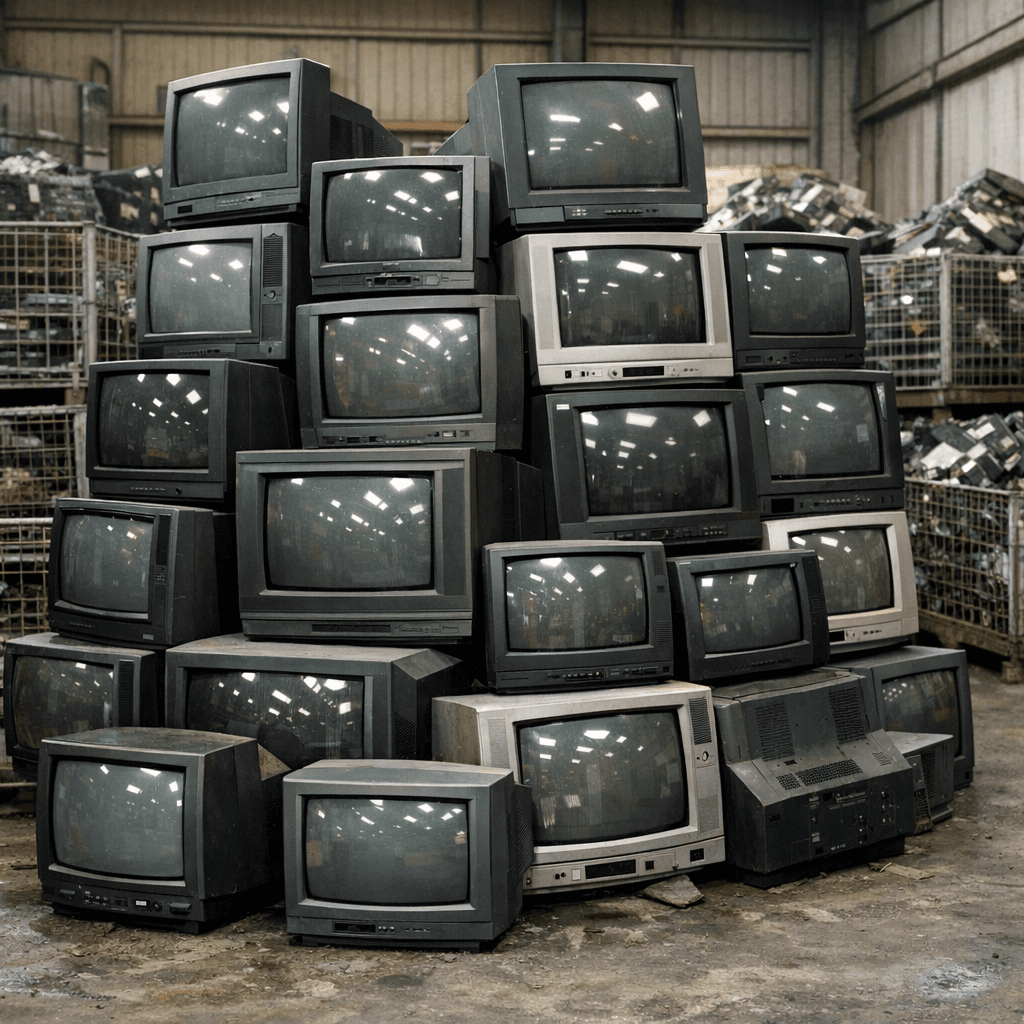 TVs e monitores antigos separados para descarte especial devido aos componentes tóxicos